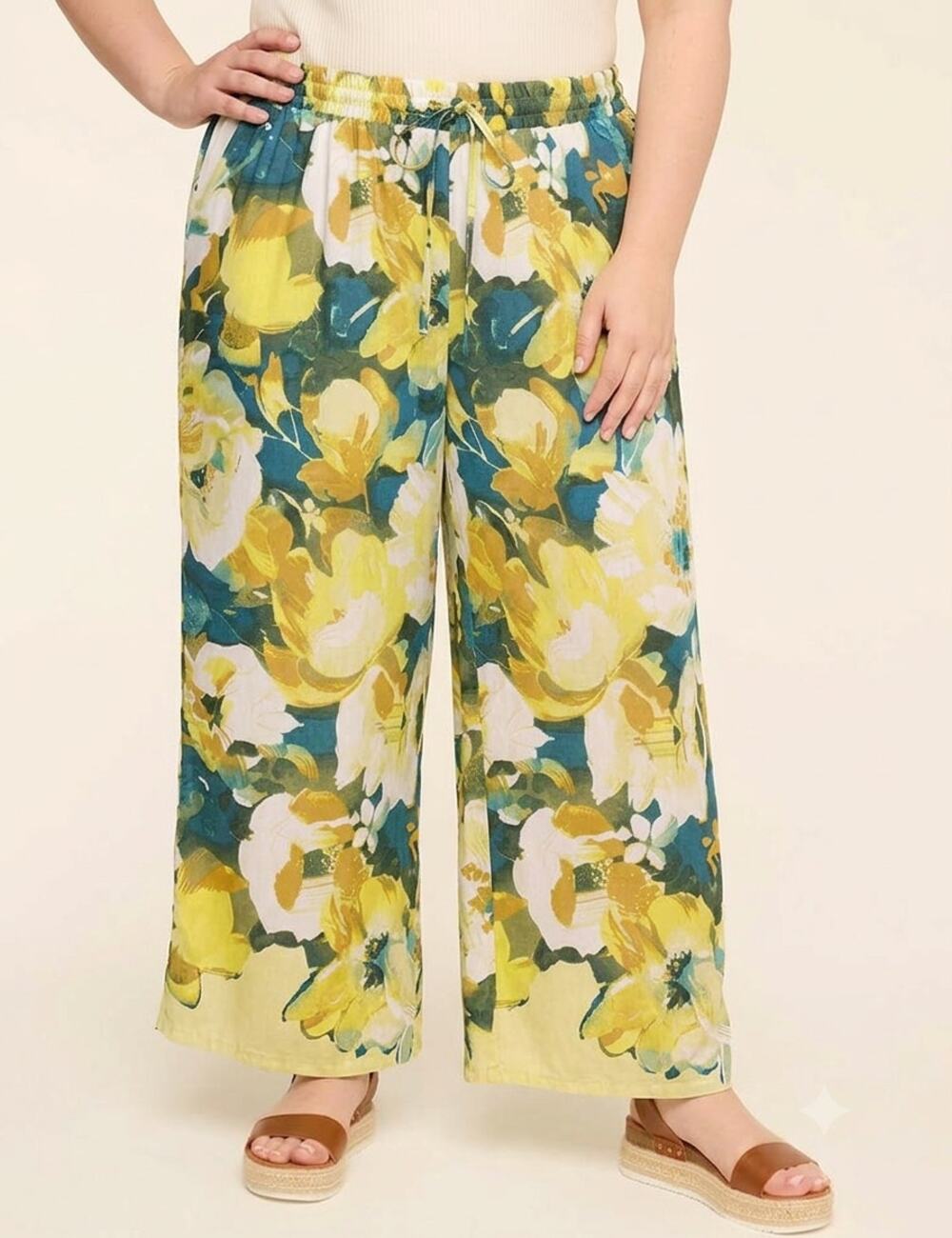 NWT Rachel Roy 3X Floral Wide Leg Pull On Palazzo Pants Plus Size Maximalist